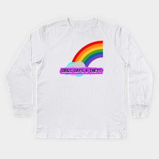 Girls, Gays, and Theys – Half Rainbow with Clouds Kids Long Sleeve T-Shirt